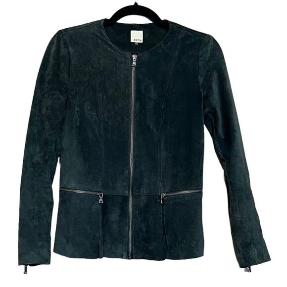 Suede Leather Peplum Hem Jacket Size XS/Small in Hunter Green - Picture 7 of 12